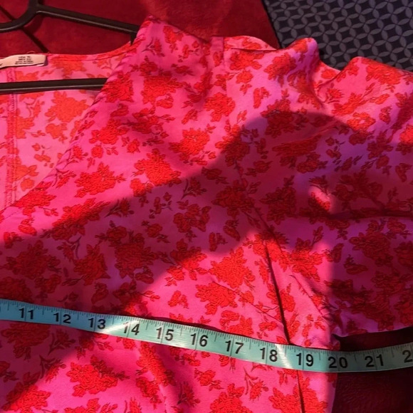 Dex light satin 3/4 puff sleeves V neck Floral Ruffled Hem midi dress Sz XL - Picture 11 of 17